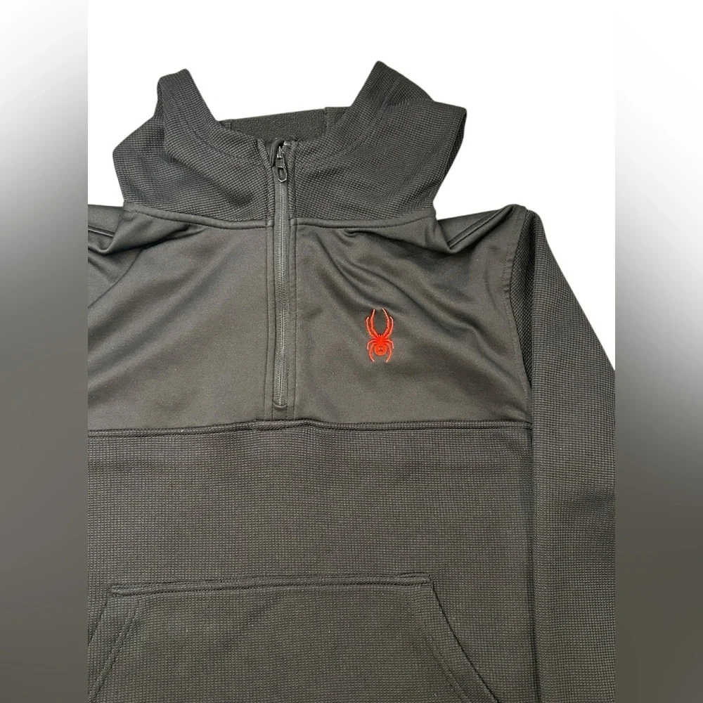 Spyder‎ Men's Ray Racer 1/4 Zip Pullover Hoodie Black Red Logo Roo Pocket L